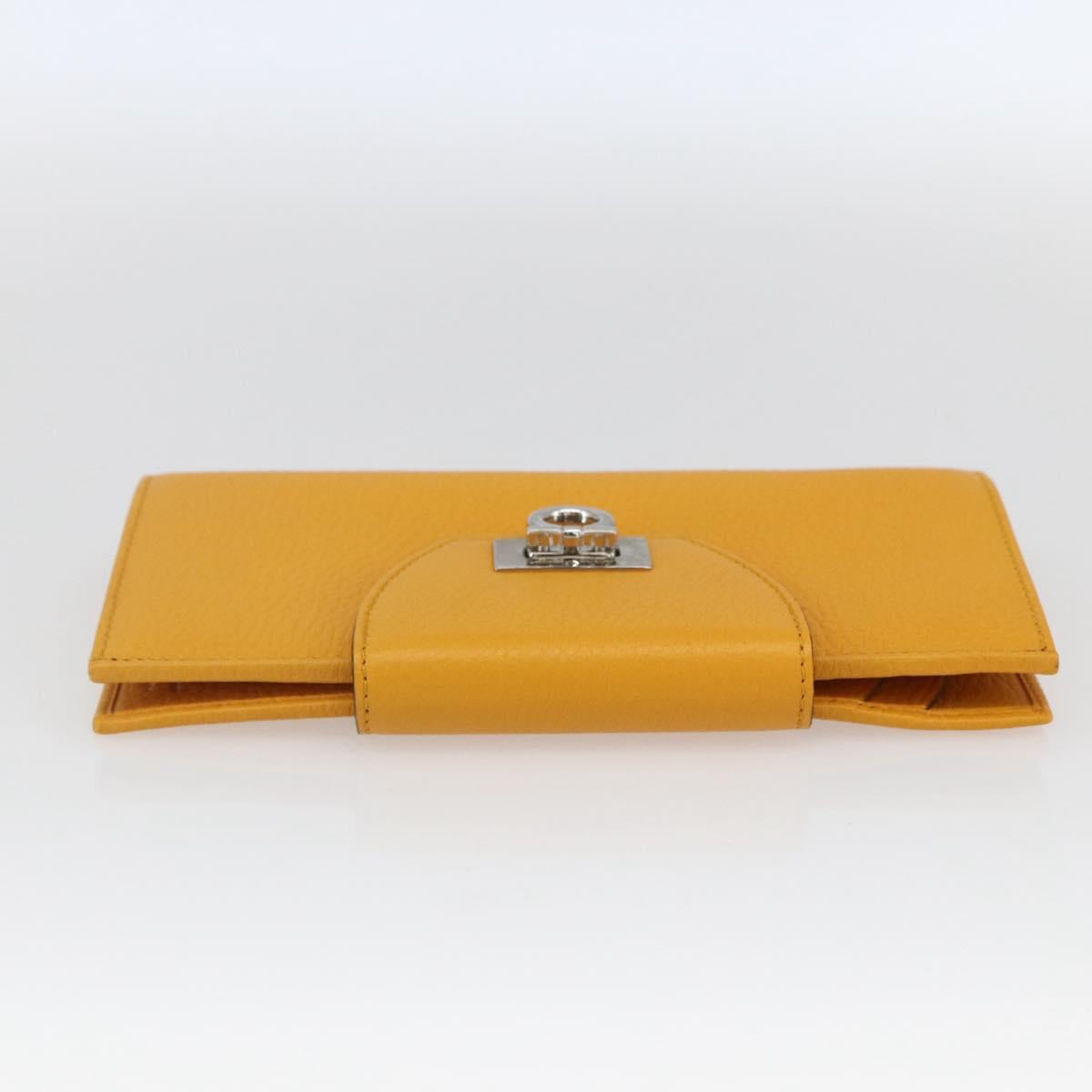 Salvatore Ferragamo Gancini Long Wallet Leather Yellow Silver Auth 165569