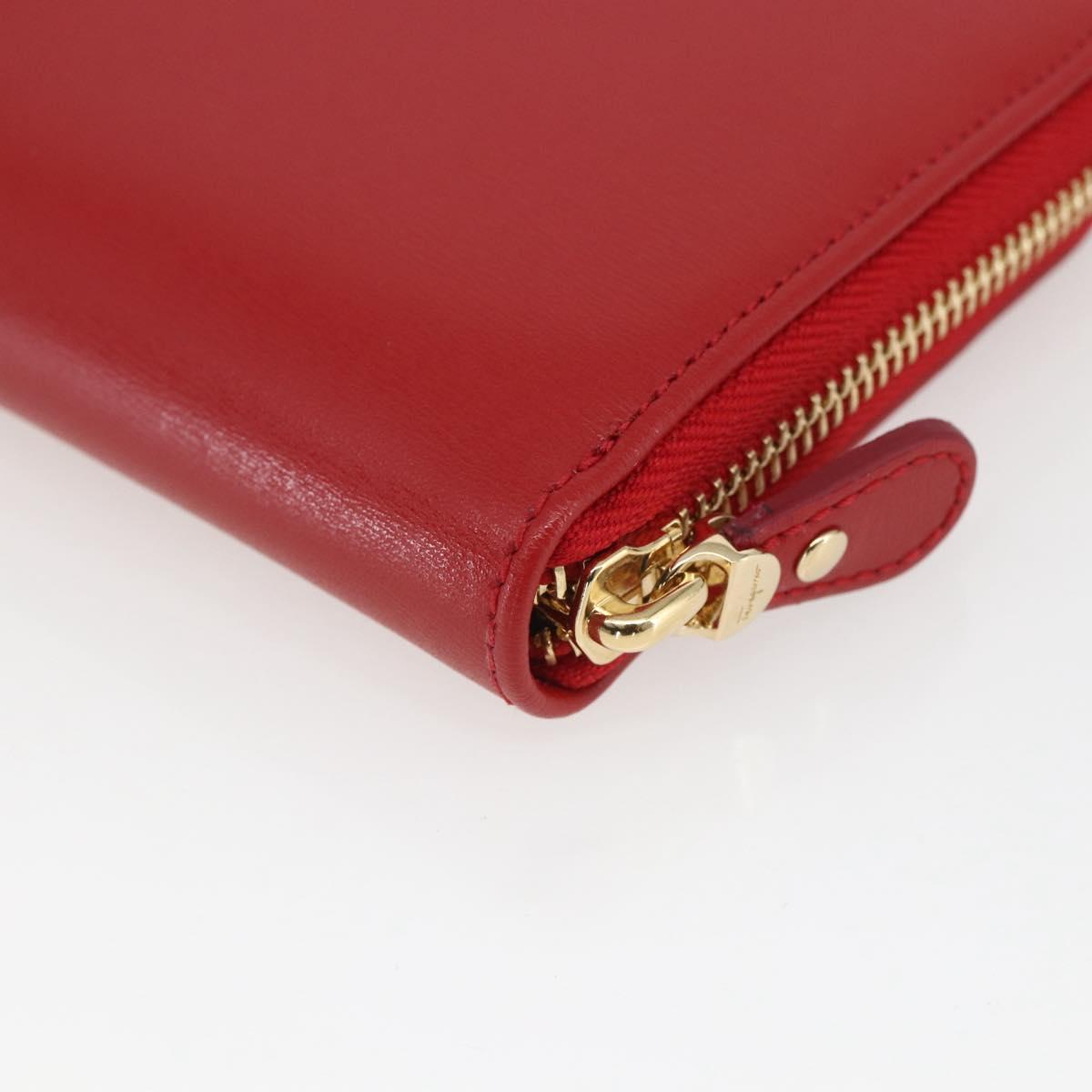 Salvatore Ferragamo Gancini Long Wallet Leather Red Gold Auth 165570