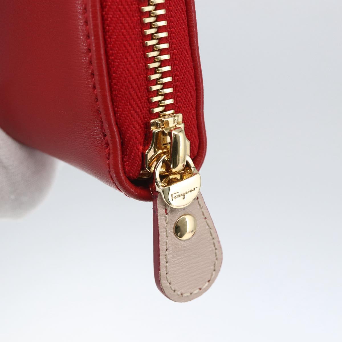 Salvatore Ferragamo Gancini Long Wallet Leather Red Gold Auth 165570