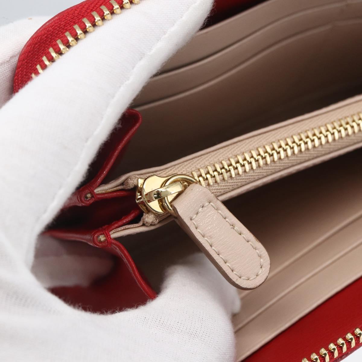 Salvatore Ferragamo Gancini Long Wallet Leather Red Gold Auth 165570