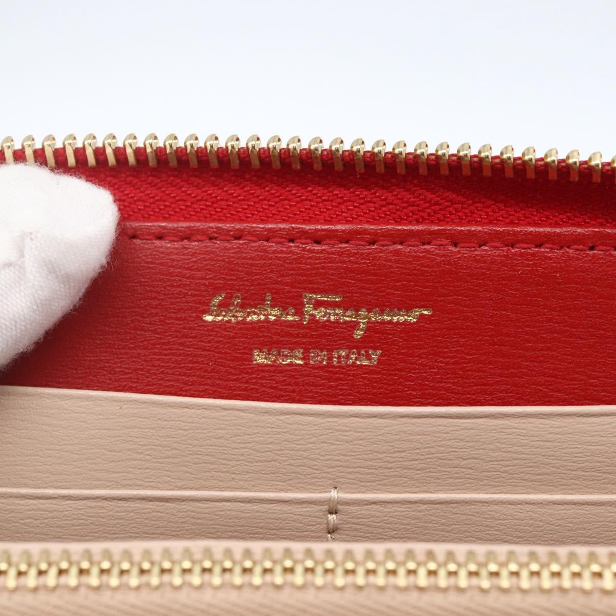 Salvatore Ferragamo Gancini Long Wallet Leather Red Gold Auth 165570