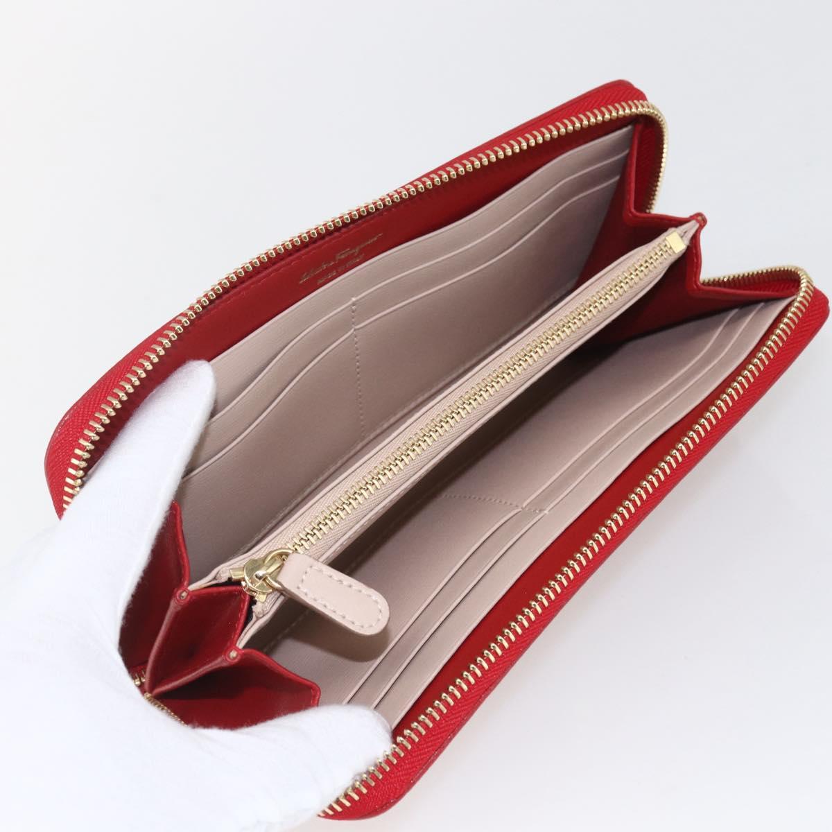 Salvatore Ferragamo Gancini Long Wallet Leather Red Gold Auth 165570