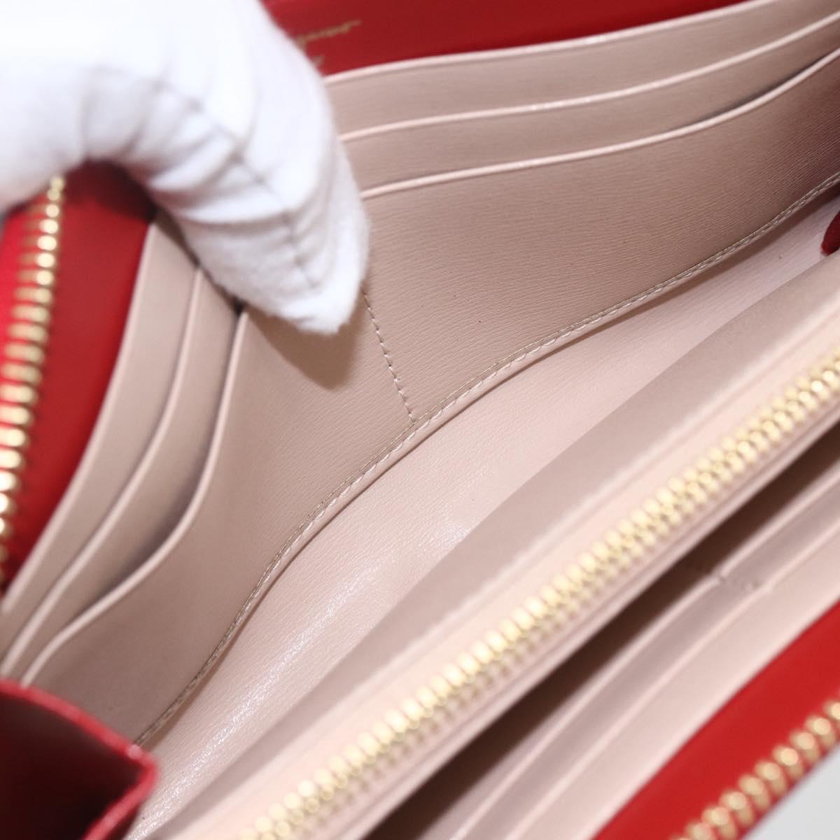 Salvatore Ferragamo Gancini Long Wallet Leather Red Gold Auth 165570