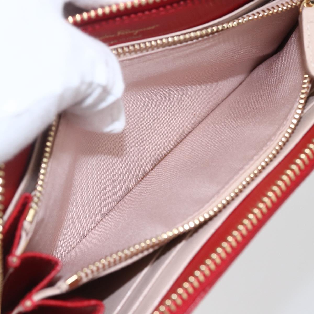 Salvatore Ferragamo Gancini Long Wallet Leather Red Gold Auth 165570