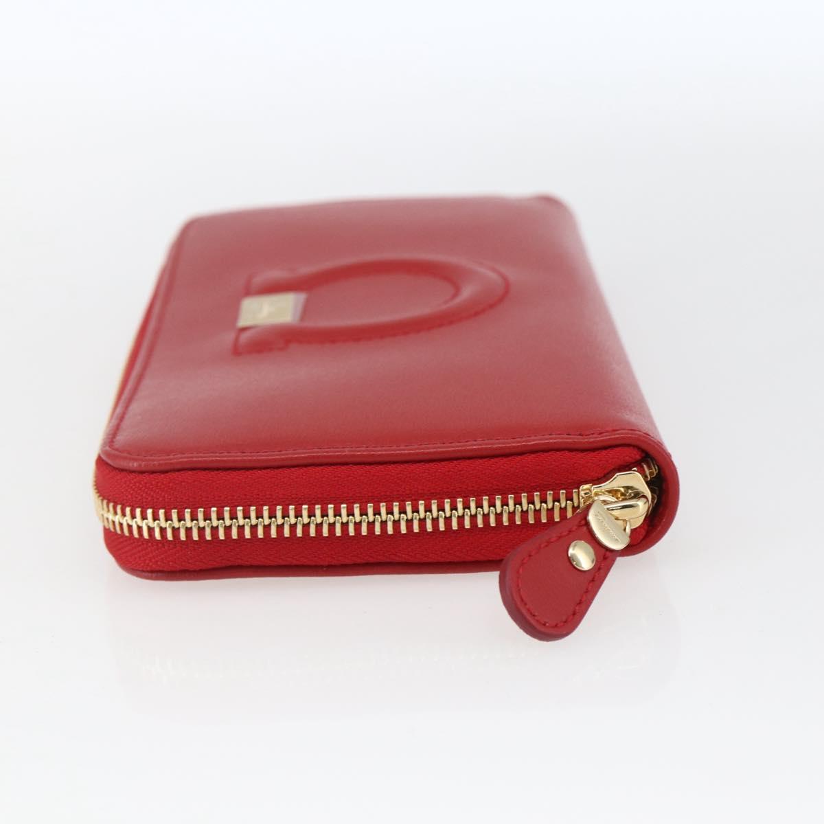 Salvatore Ferragamo Gancini Long Wallet Leather Red Gold Auth 165570