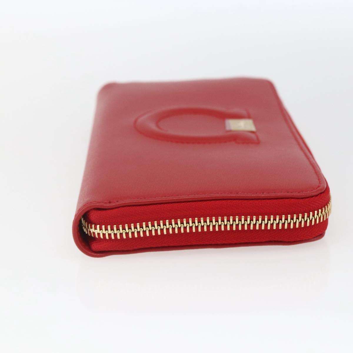 Salvatore Ferragamo Gancini Long Wallet Leather Red Gold Auth 165570