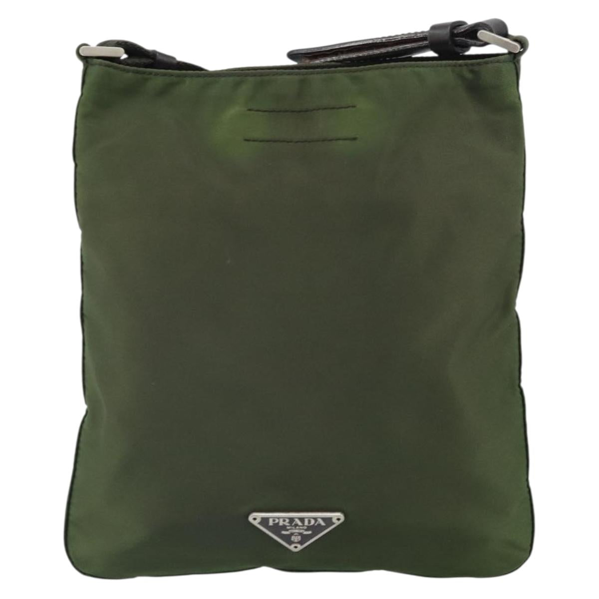 PRADA Shoulder Bag Nylon Khaki Silver Auth 165575