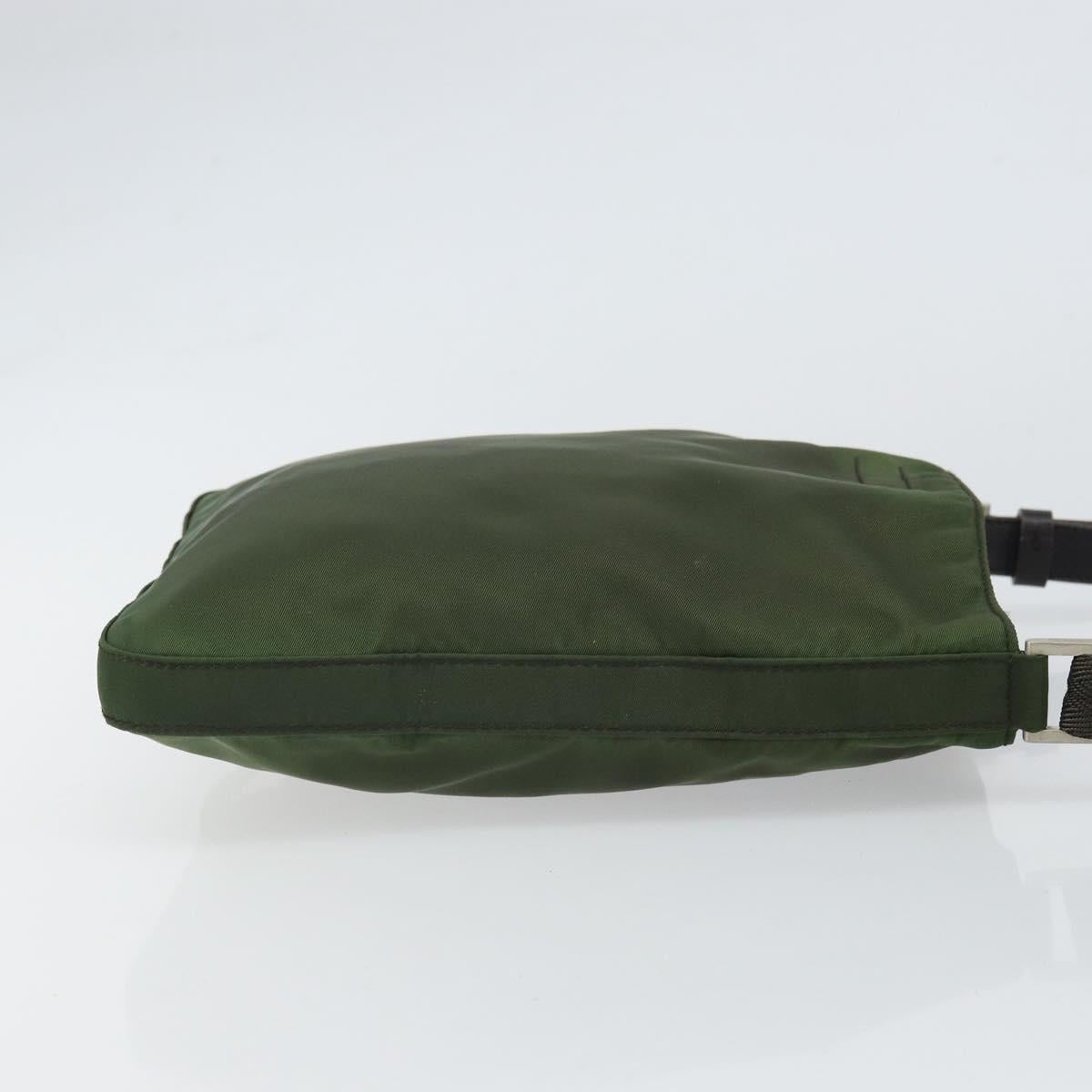 PRADA Shoulder Bag Nylon Khaki Silver Auth 165575