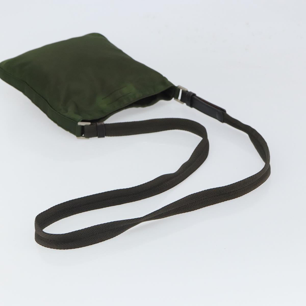 PRADA Shoulder Bag Nylon Khaki Silver Auth 165575