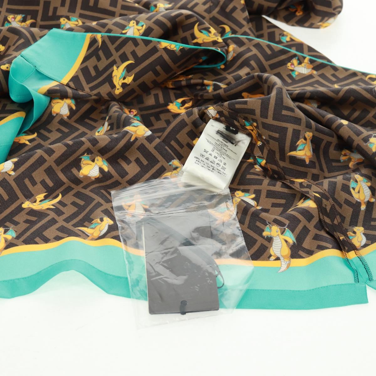 FENDI Zucca Canvas Dragonite Shirt Silk Brown Black FS1262 Auth 165604SM