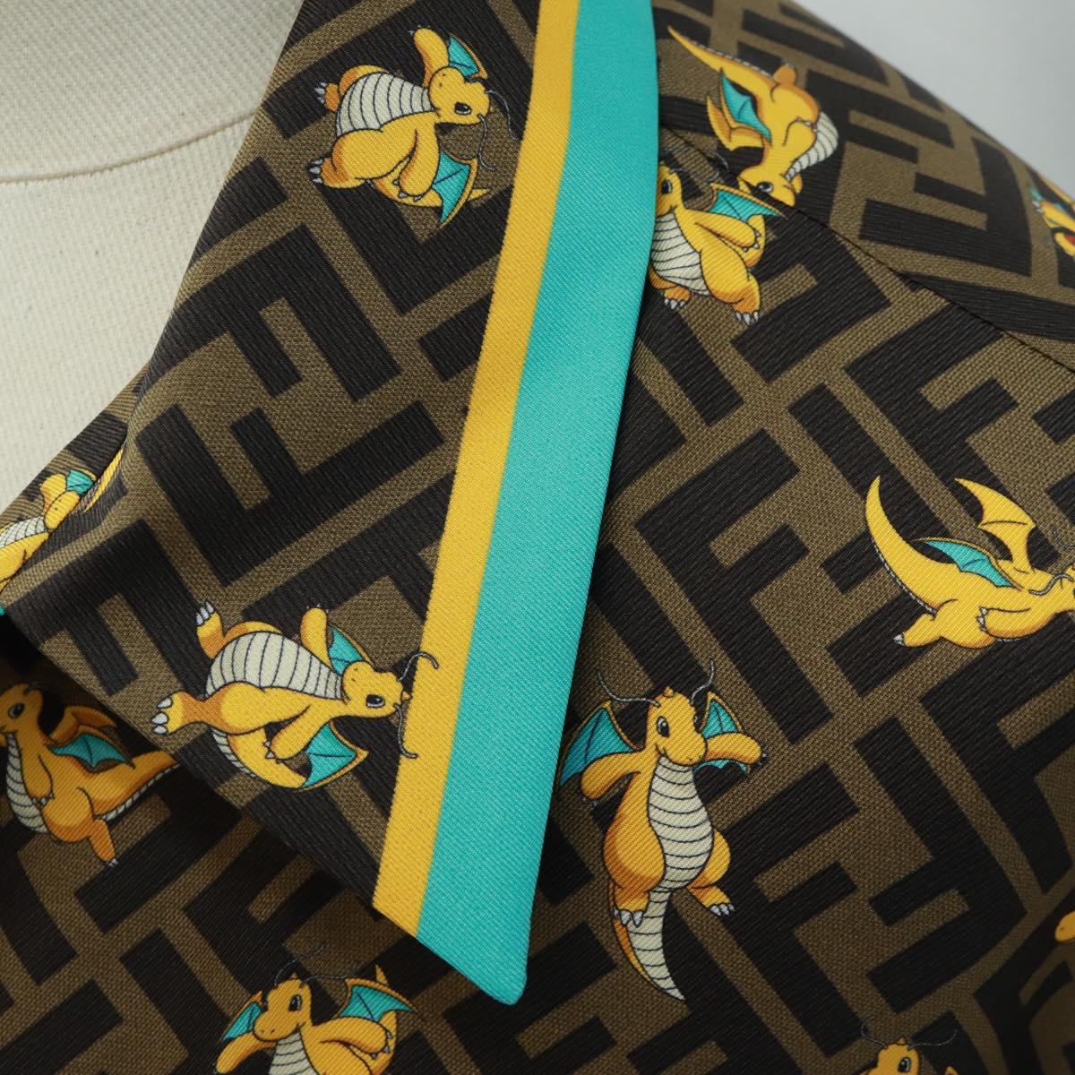 FENDI Zucca Canvas Dragonite Shirt Silk Brown Black FS1262 Auth 165604SM