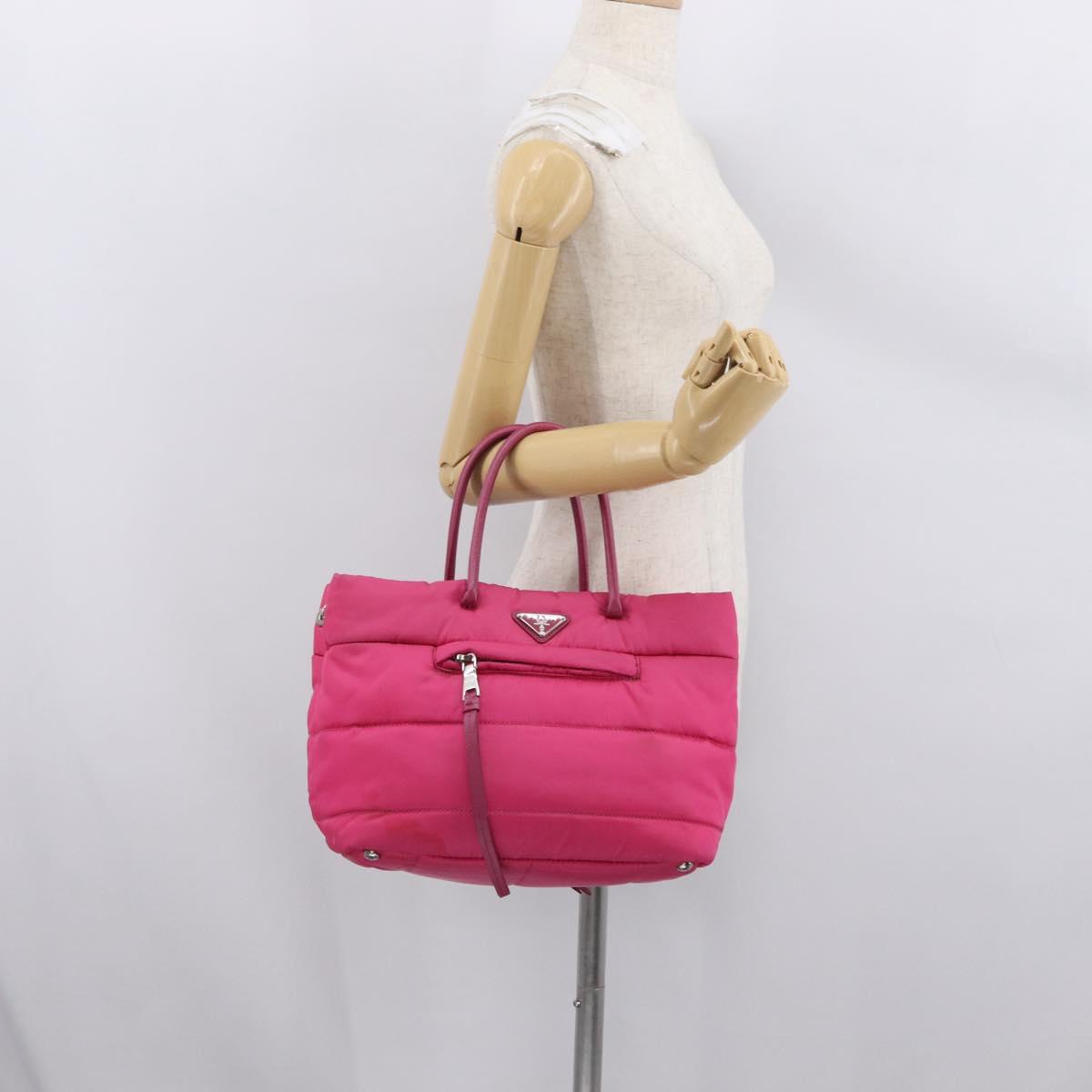 PRADA Hand Bag Nylon Pink Silver Auth 165606