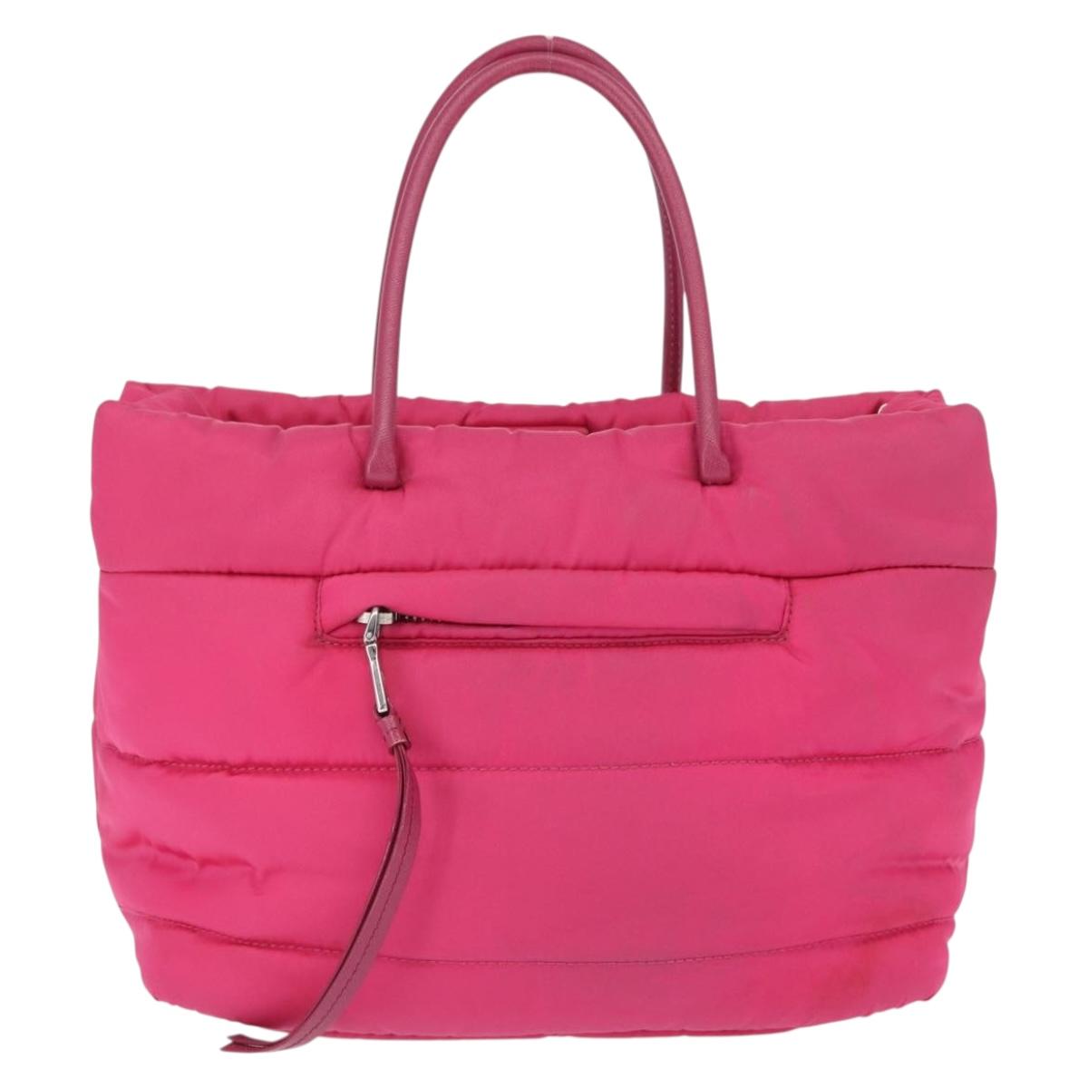 PRADA Hand Bag Nylon Pink Silver Auth 165606