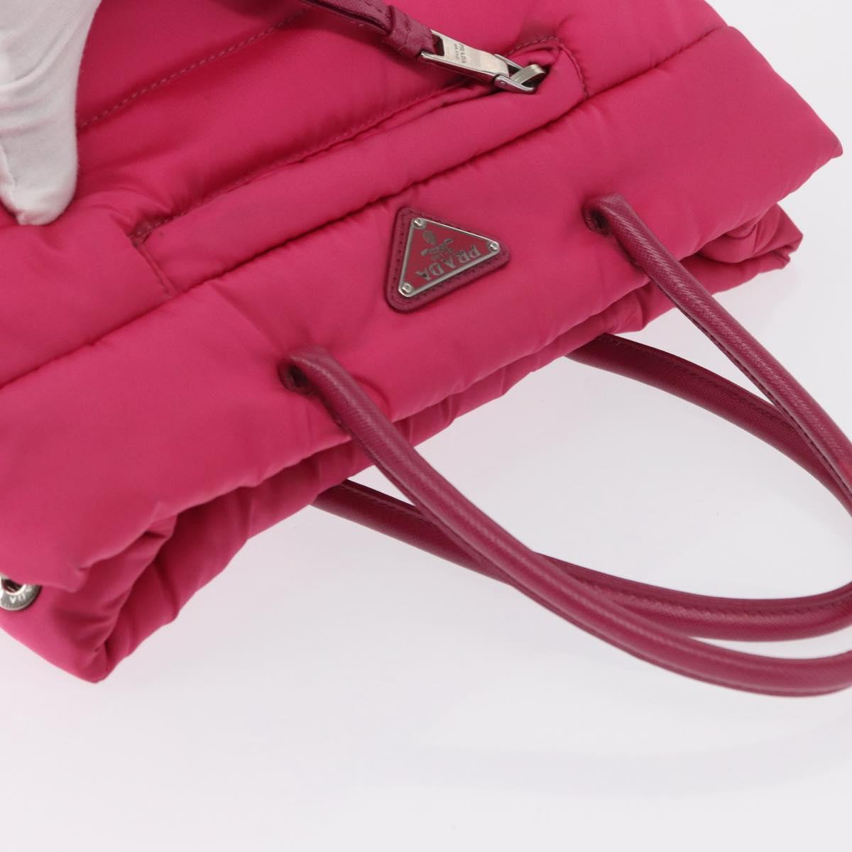 PRADA Hand Bag Nylon Pink Silver Auth 165606