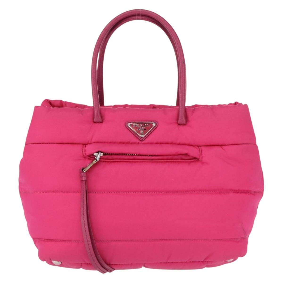 PRADA Hand Bag Nylon Pink Silver Auth 165607