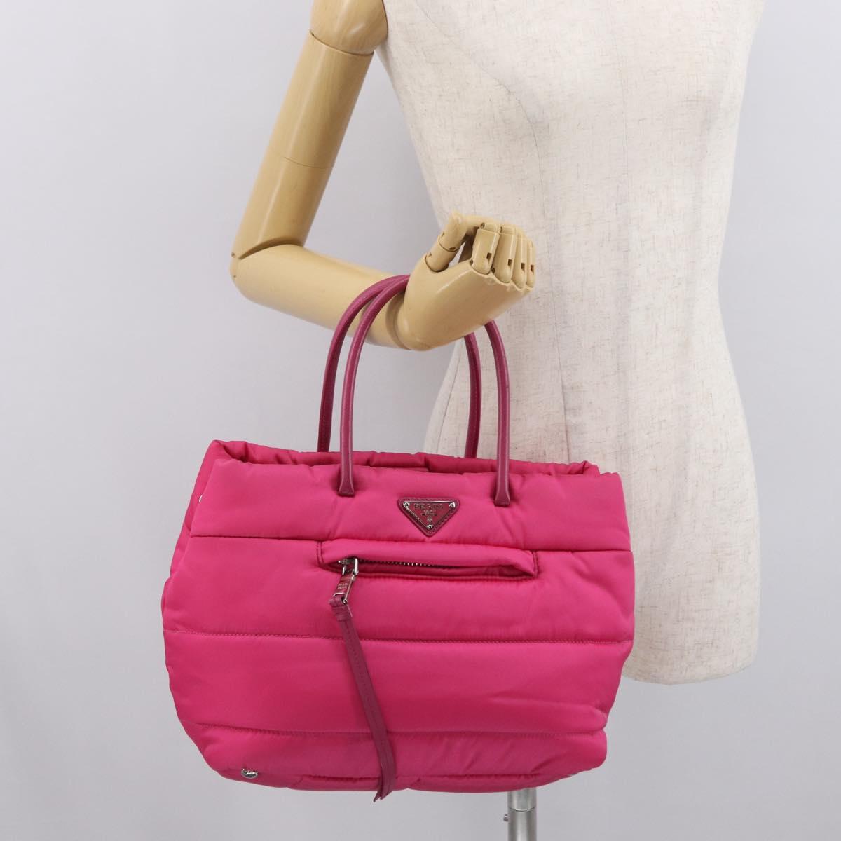 PRADA Hand Bag Nylon Pink Silver Auth 165607