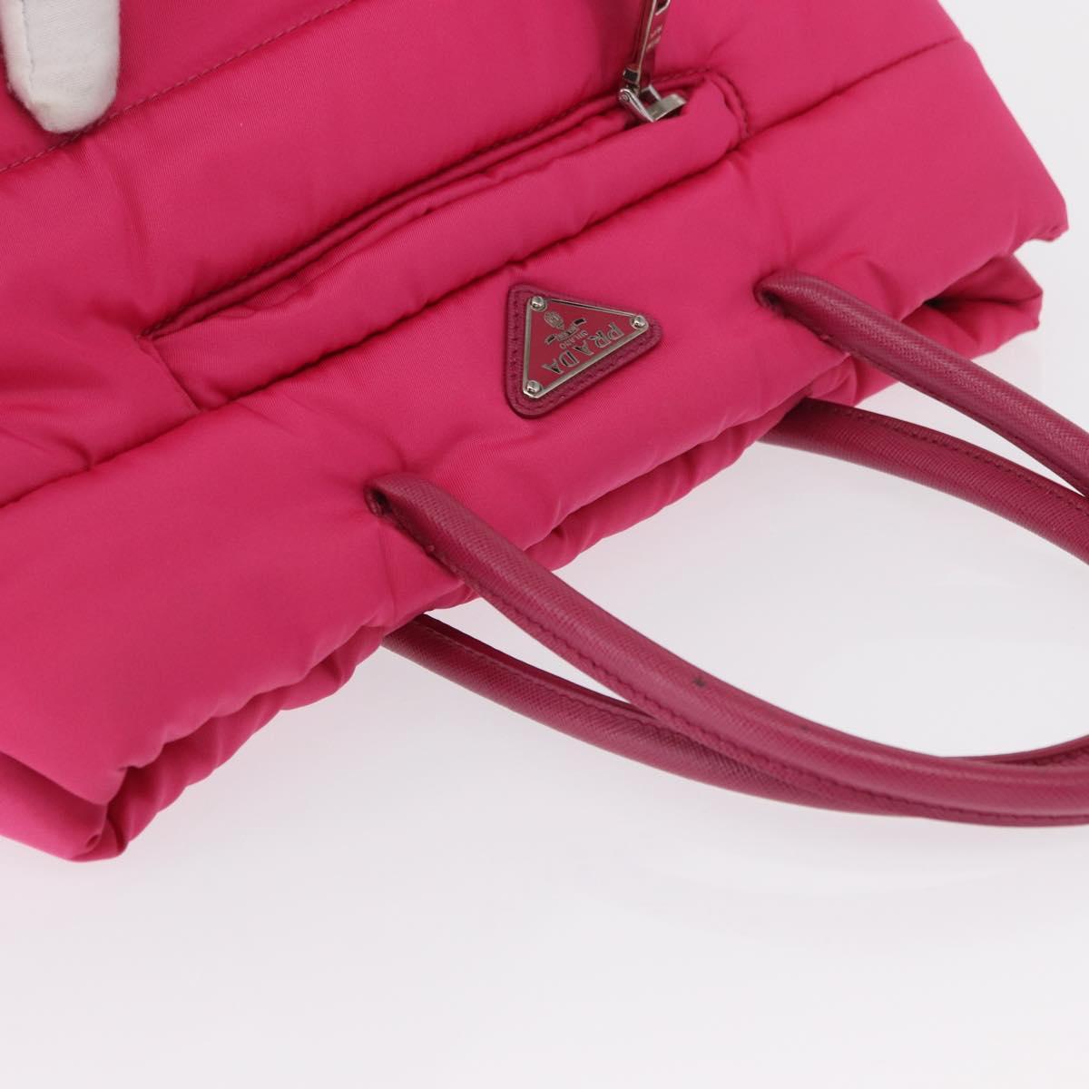 PRADA Hand Bag Nylon Pink Silver Auth 165607
