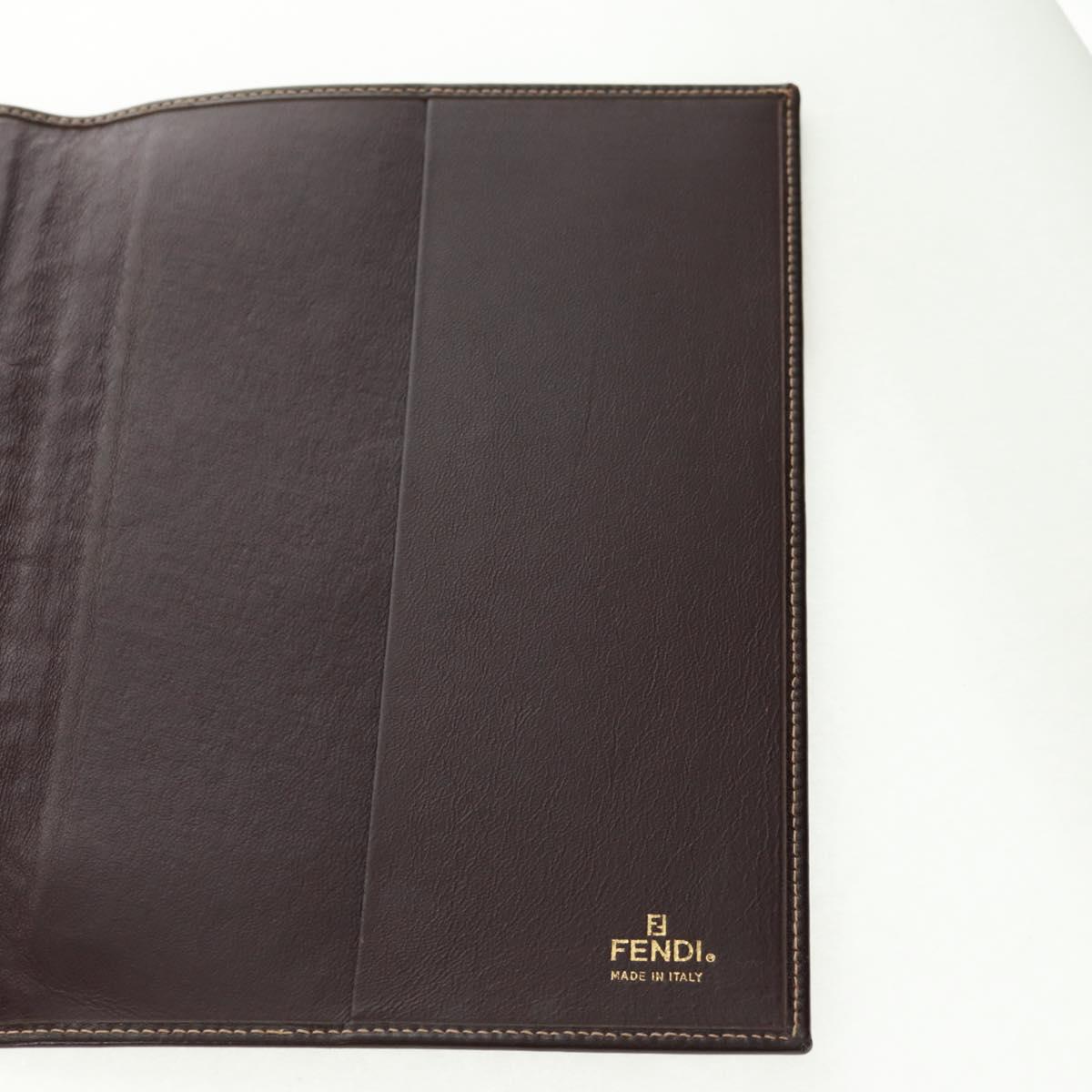 FENDI Beads Day Planner Cover Leather Brown Auth 165609V
