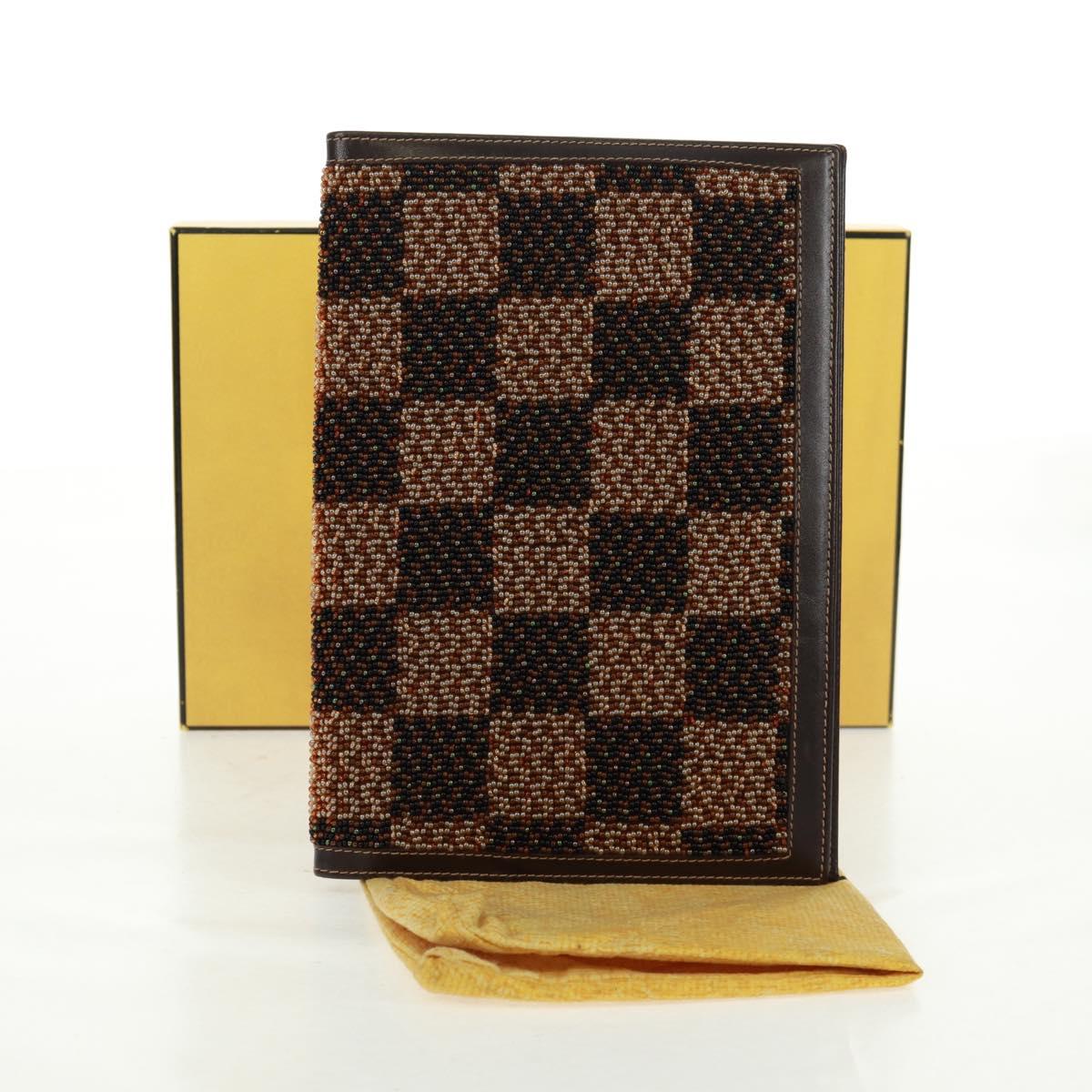 FENDI Beads Day Planner Cover Leather Brown Auth 165609V