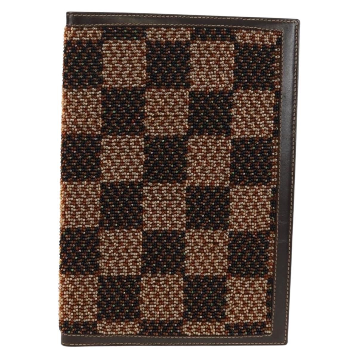 FENDI Beads Day Planner Cover Leather Brown Auth 165609V