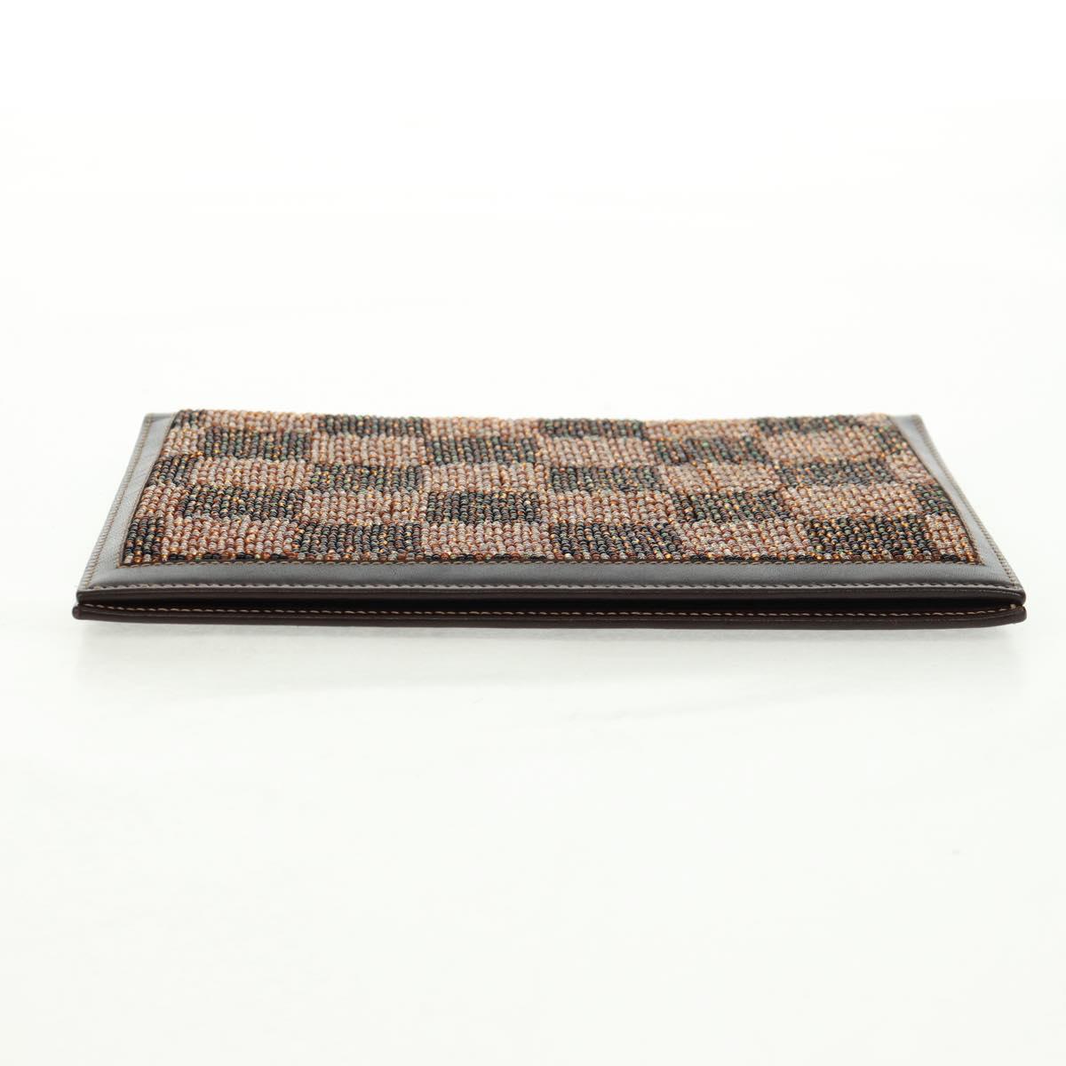 FENDI Beads Day Planner Cover Leather Brown Auth 165609V