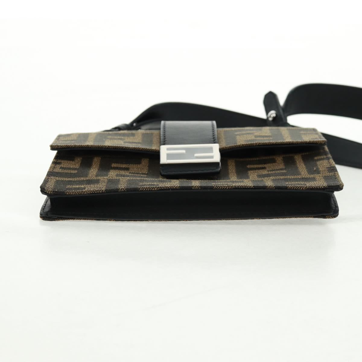 FENDI Zucca Canvas Shoulder Bag Black Brown Auth 165610SAM