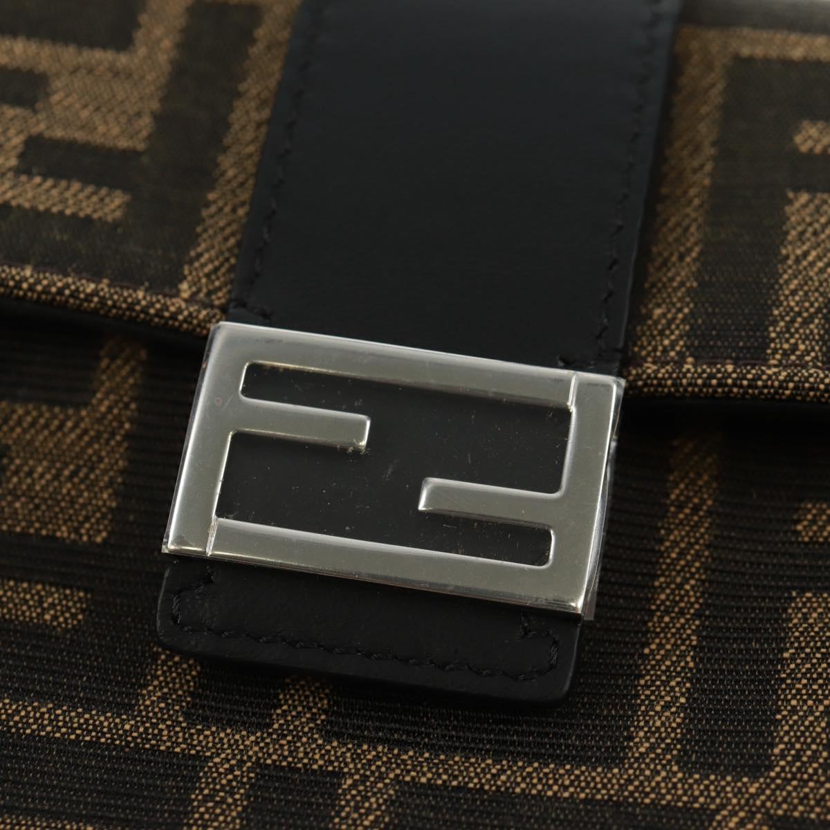 FENDI Zucca Canvas Shoulder Bag Black Brown Auth 165610SAM