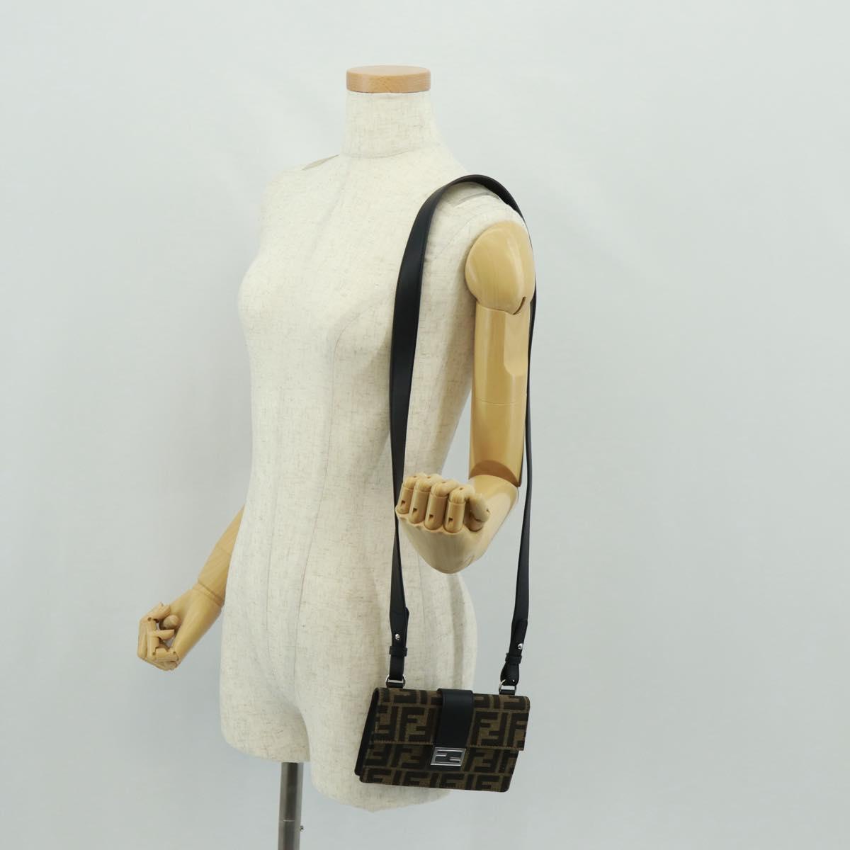 FENDI Zucca Canvas Shoulder Bag Black Brown Auth 165610SAM