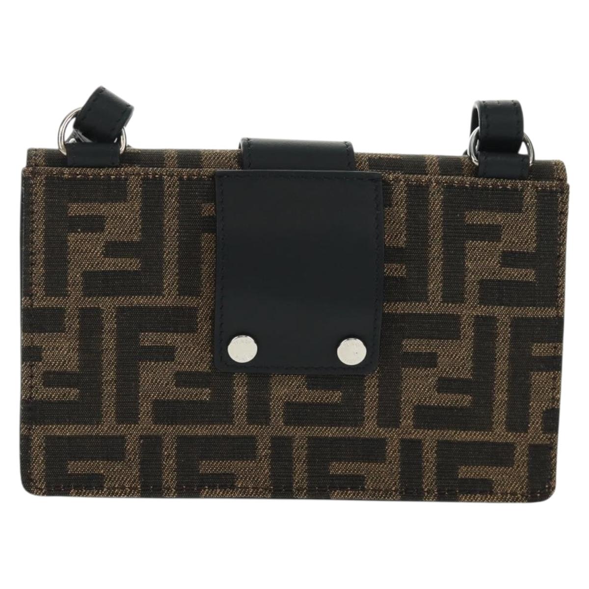 FENDI Zucca Canvas Shoulder Bag Black Brown Auth 165610SAM