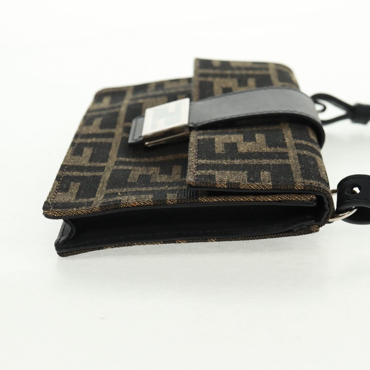 FENDI Zucca Canvas Shoulder Bag Black Brown Auth 165610SAM