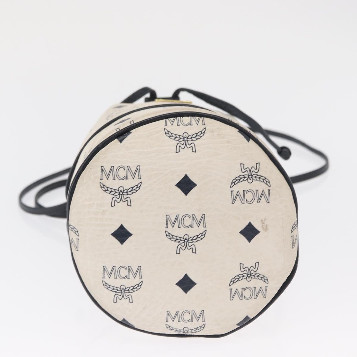 MCM Vicetos Logogram Shoulder Bag PVC Leather White Gold Auth 165611