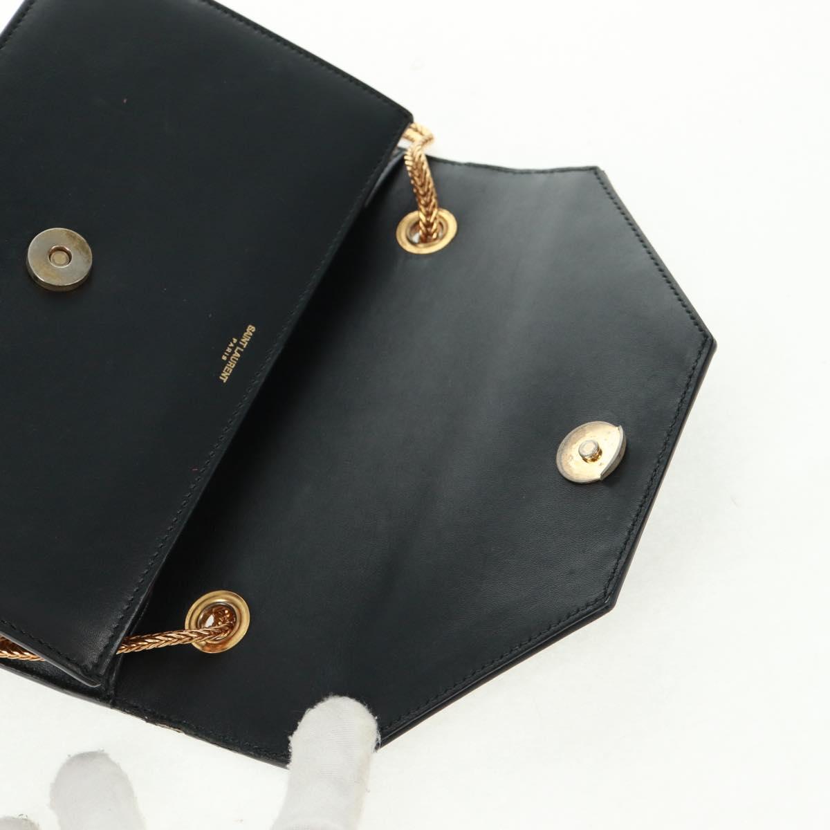SAINT LAURENT Chain Shoulder Bag Leather Black Gold 315681 Auth 165612V
