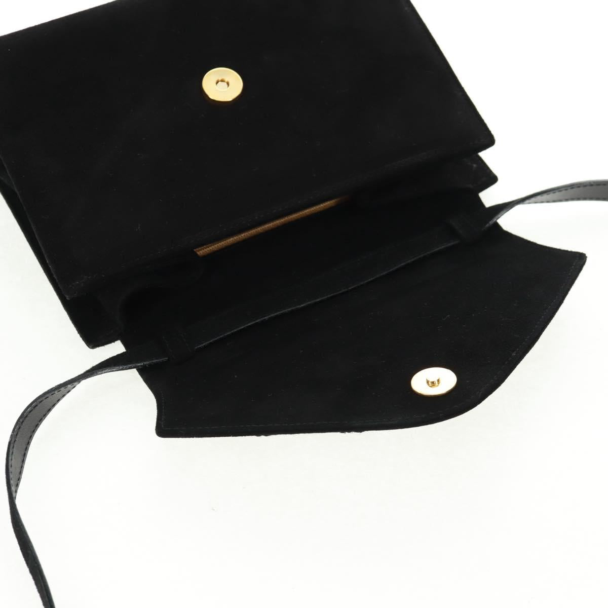 Salvatore Ferragamo Shoulder Bag Suede Black Gold Auth 165613V