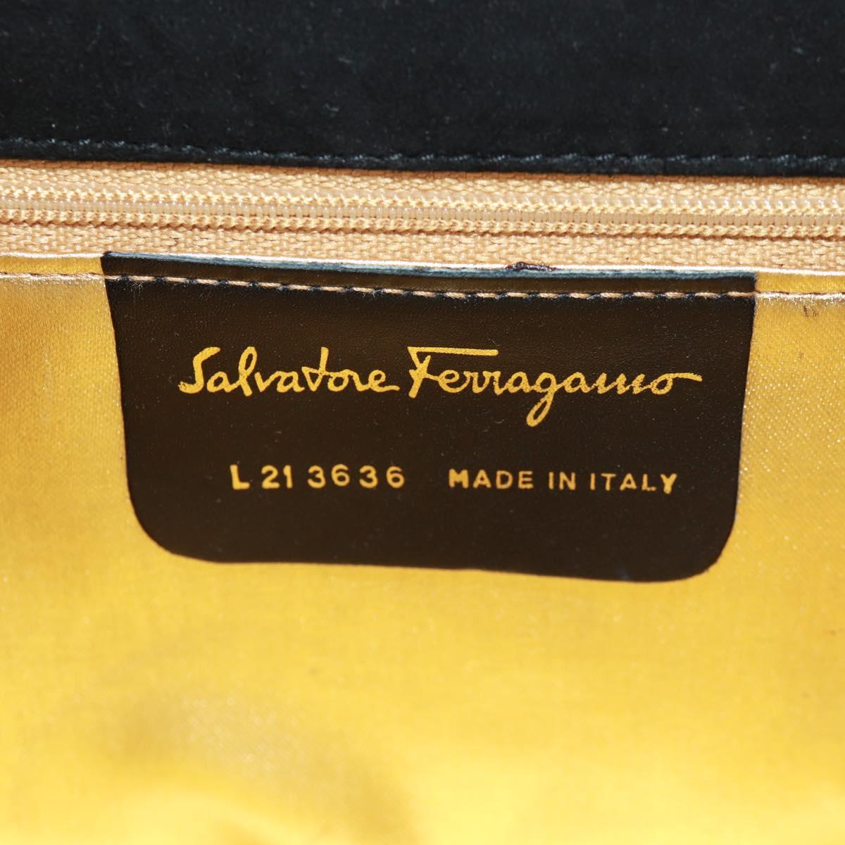 Salvatore Ferragamo Shoulder Bag Suede Black Gold Auth 165613V