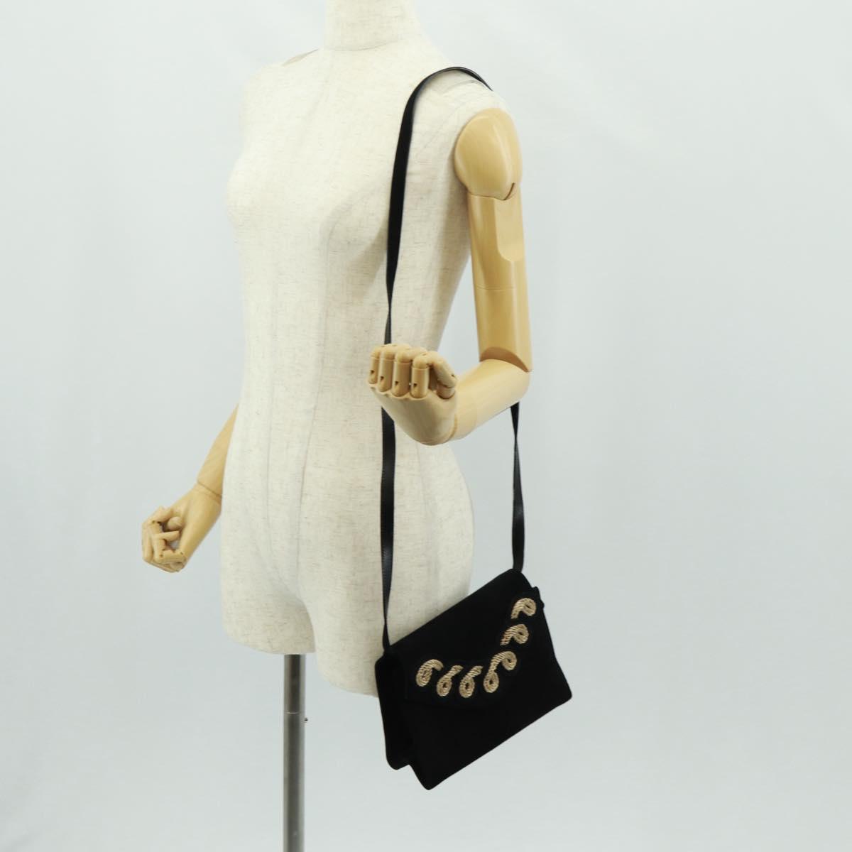 Salvatore Ferragamo Shoulder Bag Suede Black Gold Auth 165613V