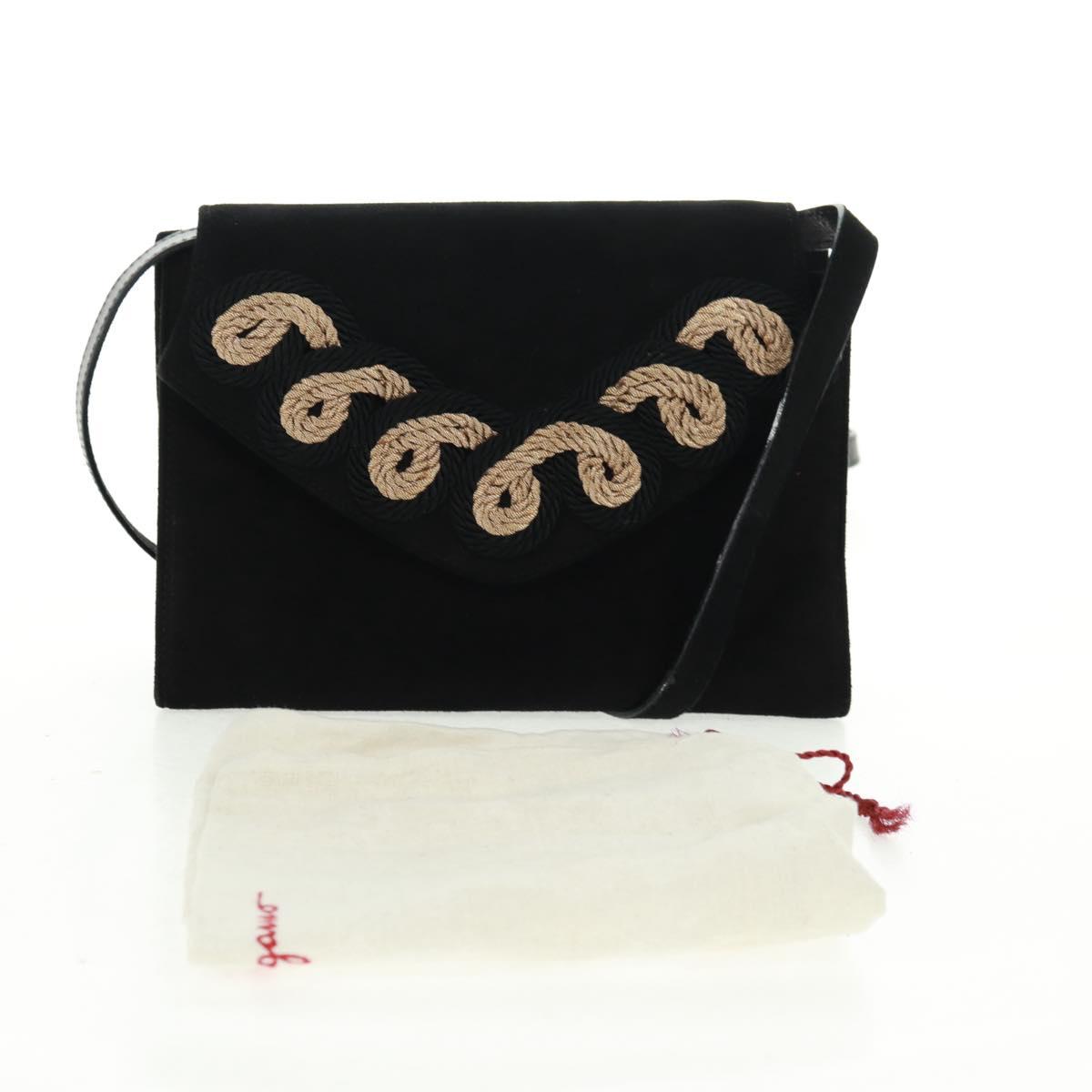 Salvatore Ferragamo Shoulder Bag Suede Black Gold Auth 165613V