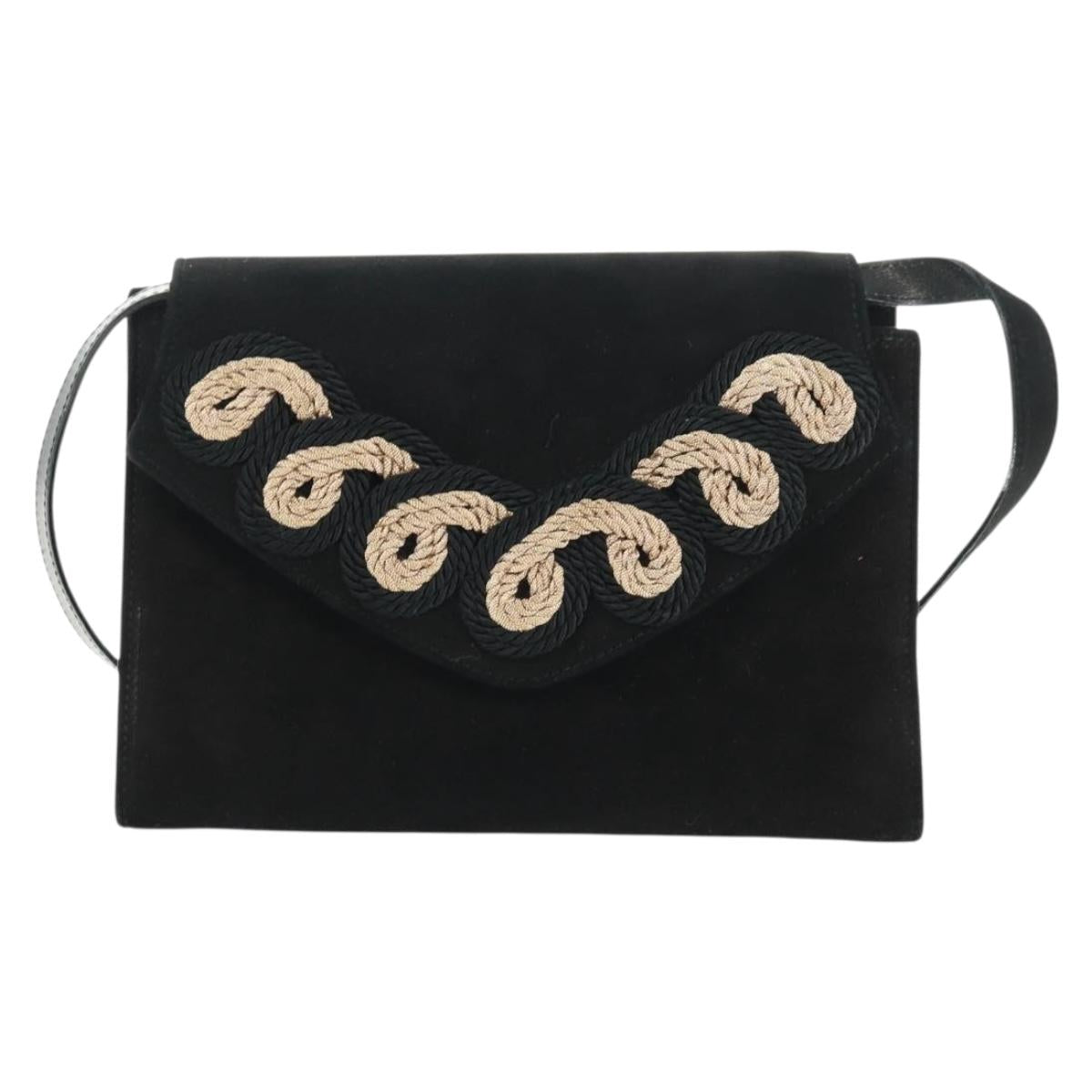 Salvatore Ferragamo Shoulder Bag Suede Black Gold Auth 165613V