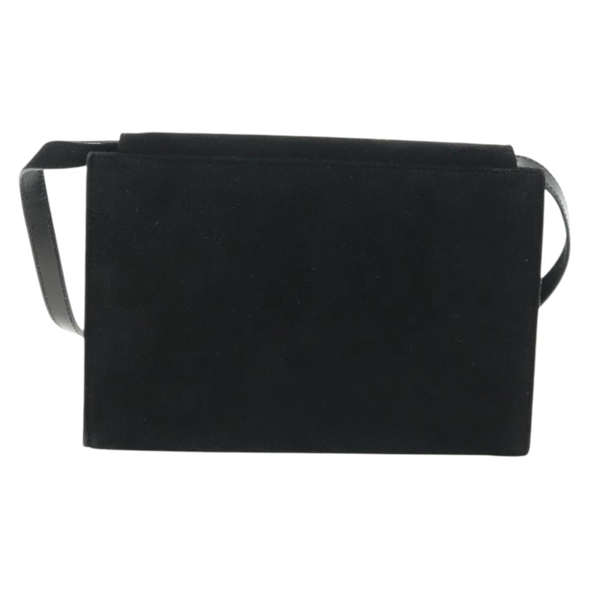 Salvatore Ferragamo Shoulder Bag Suede Black Gold Auth 165613V