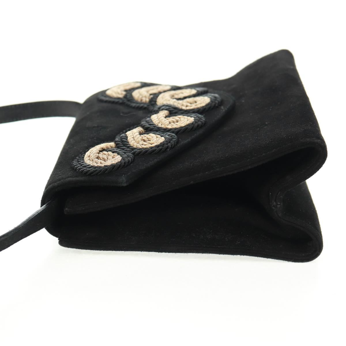 Salvatore Ferragamo Shoulder Bag Suede Black Gold Auth 165613V