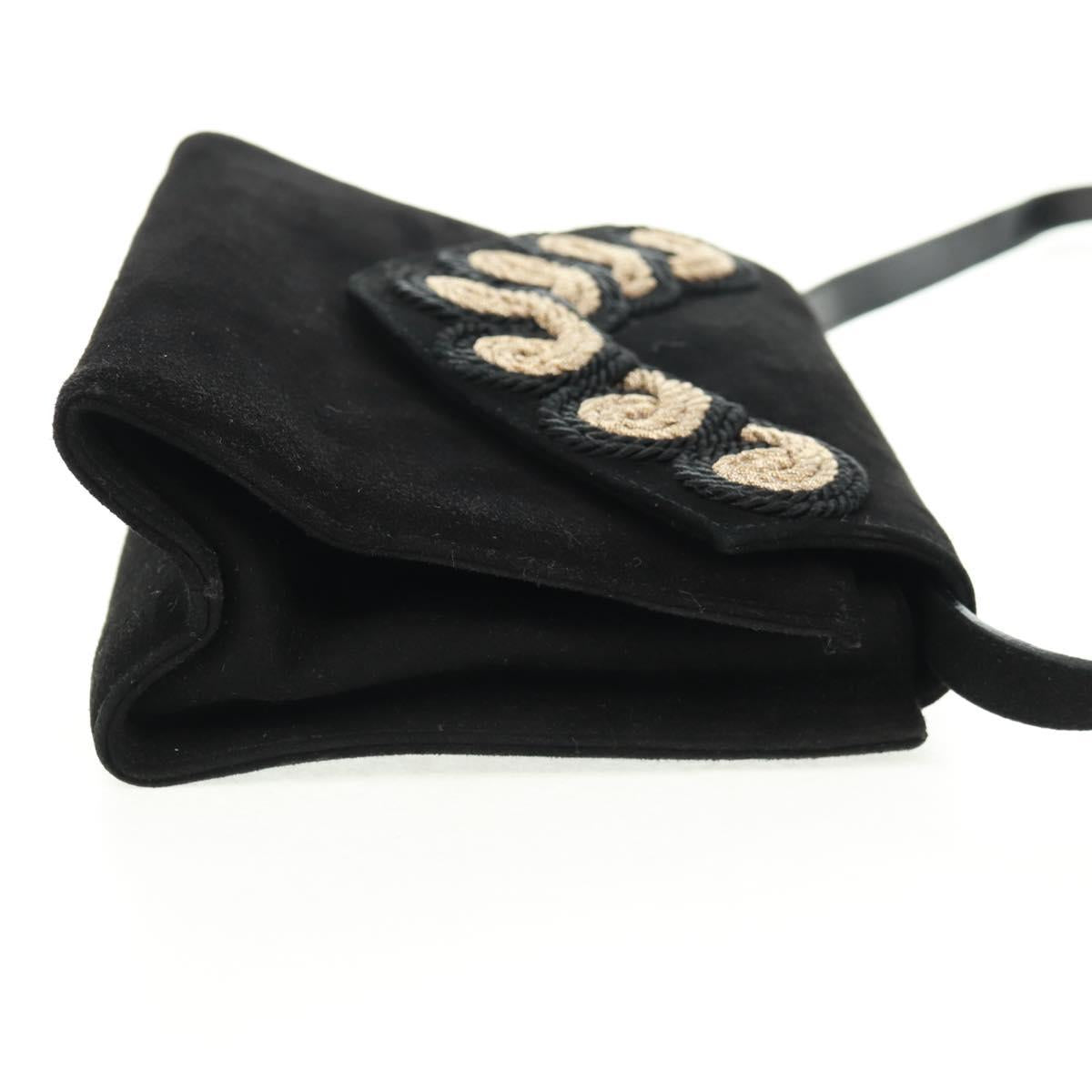 Salvatore Ferragamo Shoulder Bag Suede Black Gold Auth 165613V