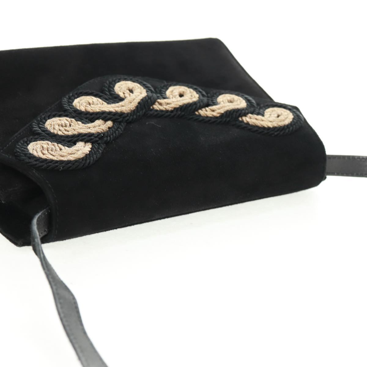 Salvatore Ferragamo Shoulder Bag Suede Black Gold Auth 165613V