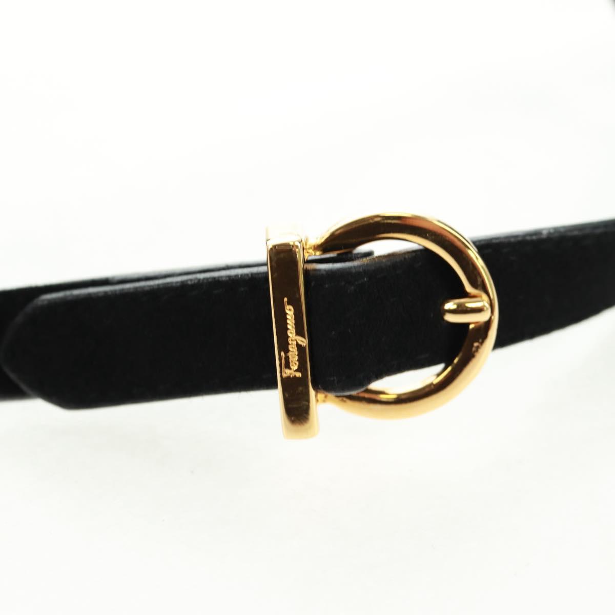 Salvatore Ferragamo Shoulder Bag Suede Black Gold Auth 165613V