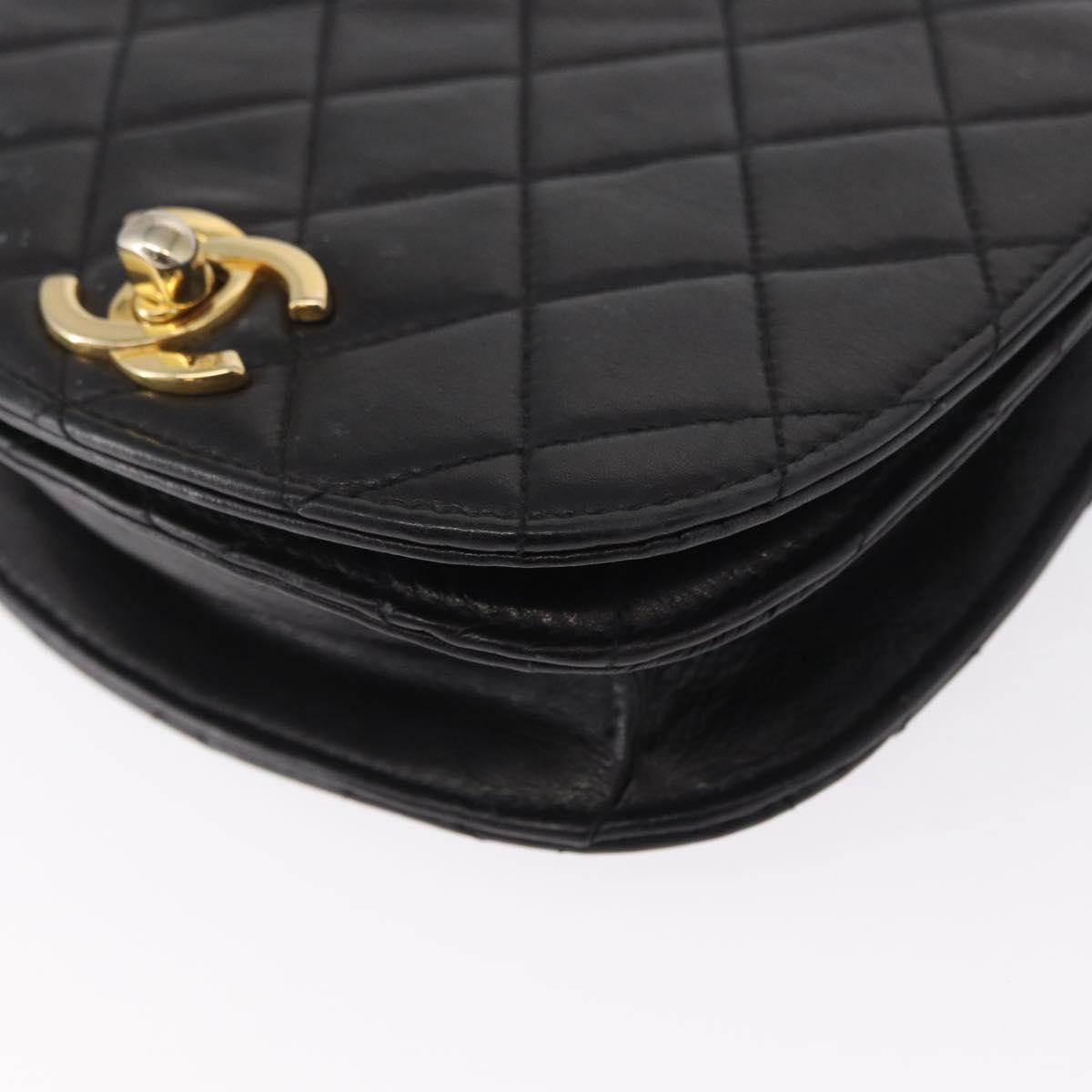 CHANEL Pouch Lamb Skin Black Gold CC Auth 165615