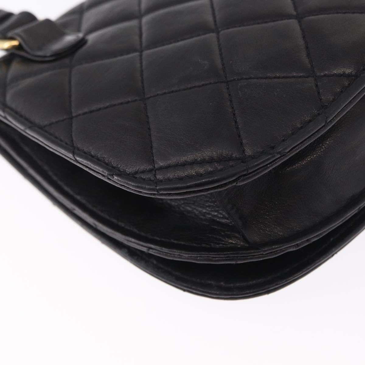 CHANEL Pouch Lamb Skin Black Gold CC Auth 165615