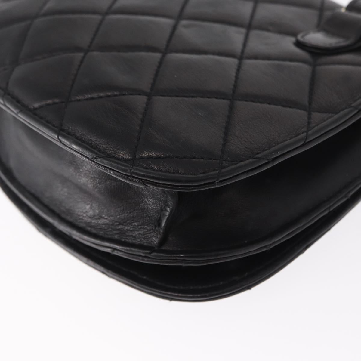 CHANEL Pouch Lamb Skin Black Gold CC Auth 165615