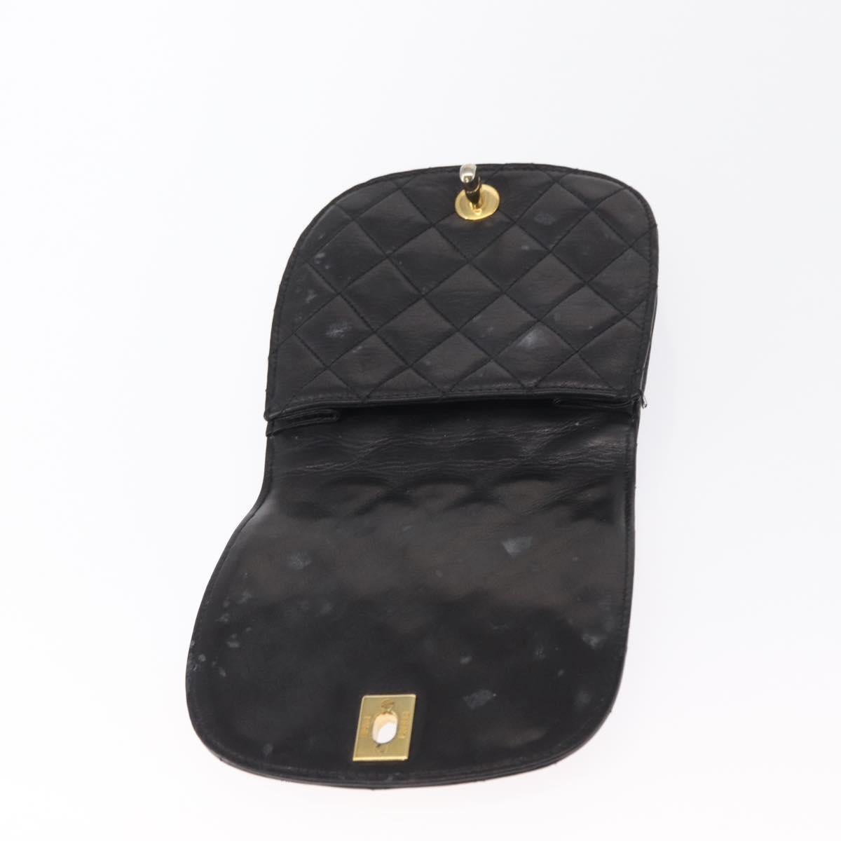 CHANEL Pouch Lamb Skin Black Gold CC Auth 165615