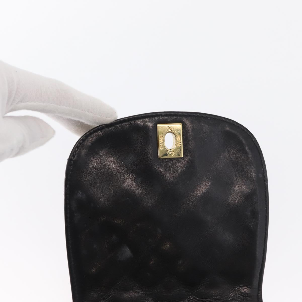 CHANEL Pouch Lamb Skin Black Gold CC Auth 165615