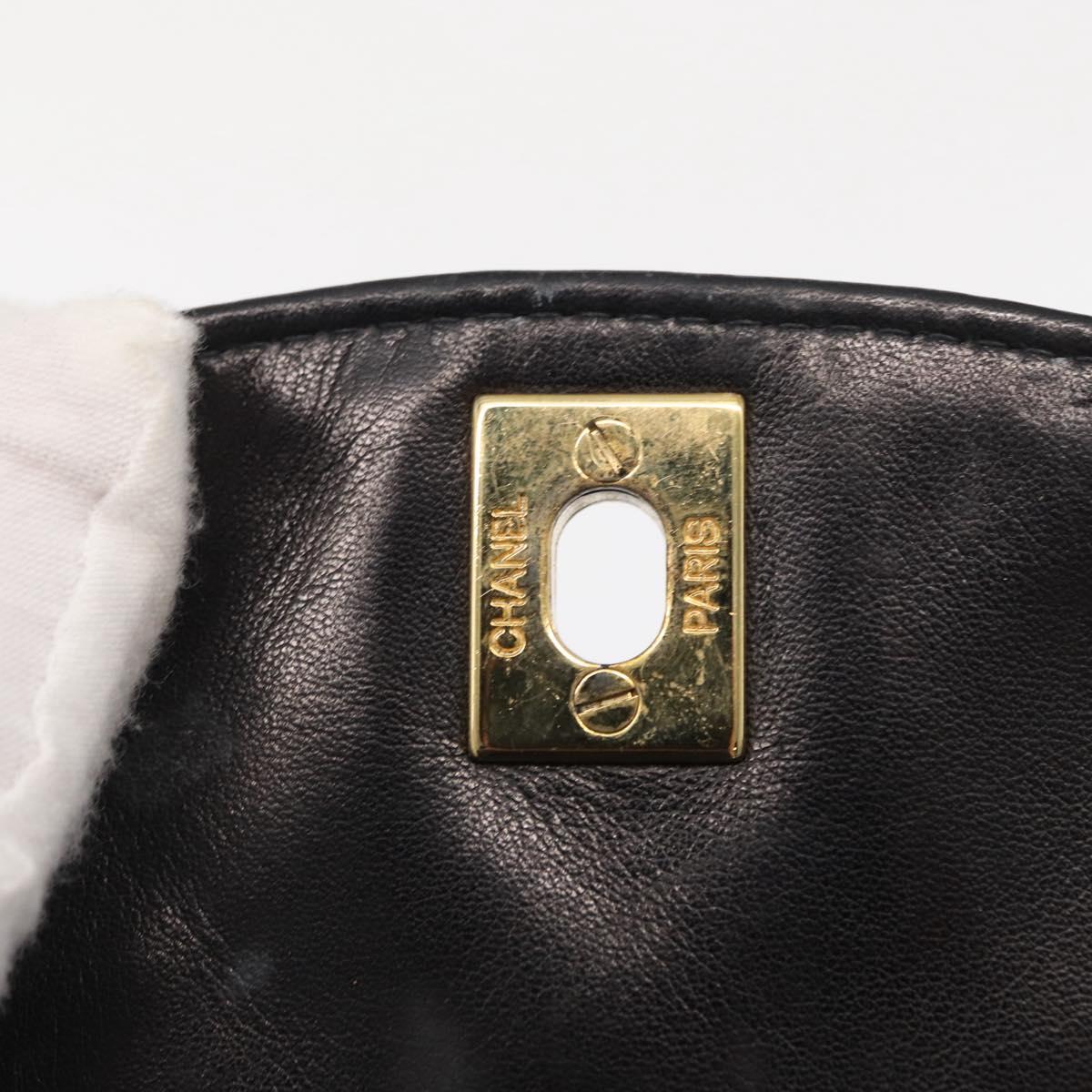 CHANEL Pouch Lamb Skin Black Gold CC Auth 165615