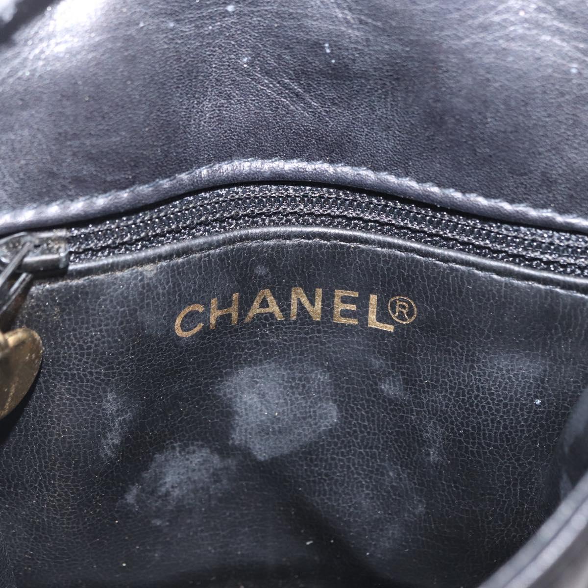 CHANEL Pouch Lamb Skin Black Gold CC Auth 165615