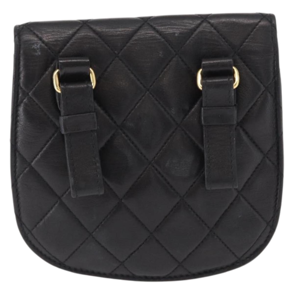 CHANEL Pouch Lamb Skin Black Gold CC Auth 165615